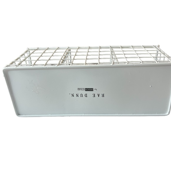 Rae Dunn Utensil Holder. Fork, Knife, and Spoon wire white basket black stencil. - Picture 4 of 6